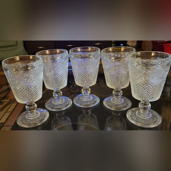 Vintage Lot of 5 American Provencial cut glass water goblet - Picture 1 of 5